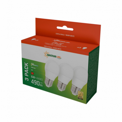 Żarówka LED 3szt. kulka E27 6W WW biała ciepła Spectrum Led (WOJ+13024_3PACK)